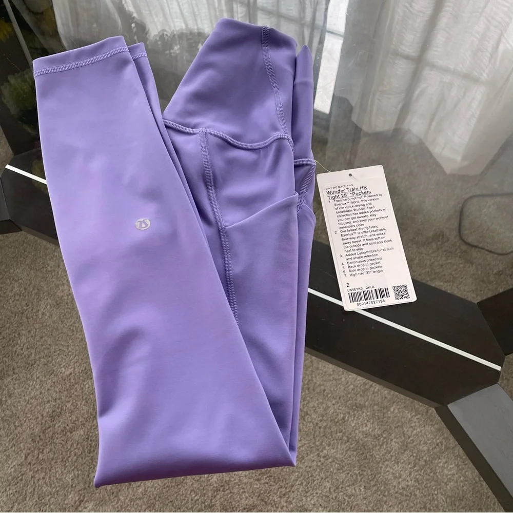 NWT Lululemon‎ Wunder Train HR Tight 25” Pockets Womens Size 2 Purple